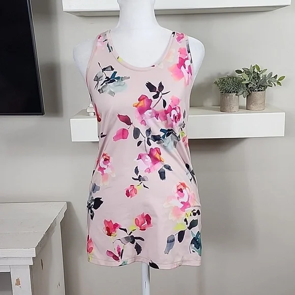Athleta Pink Floral Print Racerback Tank Top - Picture 1 of 8